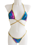 Bikini triángulo tanga básico SERPIENTE AZUL Y ROSA (dorado)
